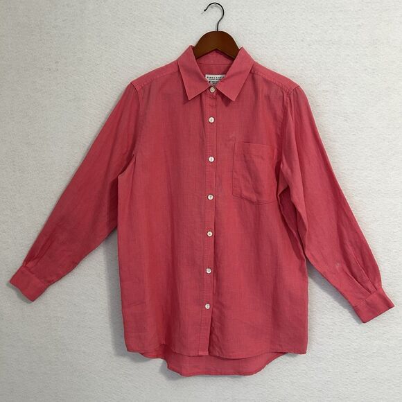 Pure & Simple Button Up Shirt Women Small Coral Linen Tunic Preppy Office Casual - Picture 10 of 12